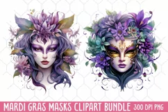 Mardi Gras Masks Clipart, Watercolor Mardi Gras Mask Product Image 1