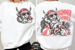 Summer Vibes Front Back Highland Cow PNG, Beach Cow Chest Ba Product Image 1