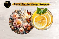 Flowers stained glass round coaster,Flowers coaster png Product Image 1