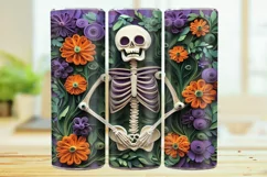 3d Tumbler Wrap Spooky Skeleton 20 oz Skinny Tumbler Wrap. Product Image 1