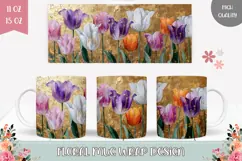 Colorful Tulips Mug Wrap, Gold Mug, Flowers Mug Design Product Image 1