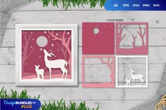 Adult and Baby Deer in the Woods, 3D Shadowbox Papercut Product Image 1