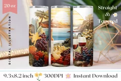 3D Wine Tumbler Wrap Design, Summer Tumbler Sublimation 3D Product Image 1
