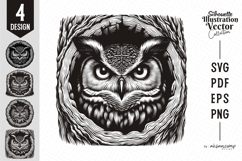 Owl Silhouette Woodcut Style Vector Illustration Product Image 1