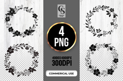 Black Floral Wreath Clipart Sublimation PNG Product Image 1