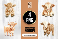 Cute Baby Cow Watercolor Farm Animal Clipart PNG Product Image 1