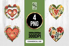 Folk Art Floral Heart Clipart Sublimation PNG Product Image 1