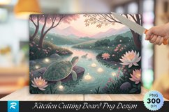 Pastel Turtle Oasis with Glowing Plants cutting board PNG Product Image 1