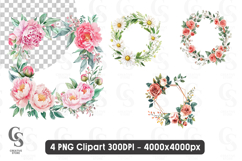 Watercolor Floral Wreath with Roses and Peonies Clipart Product Image 1