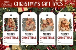 Winter Gift Tag Printable, Cartoon Christmas Girl PNG Product Image 1
