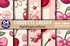 Coquette Cherry Pattern Digital Paper Background Bundle PNG Product Image 2