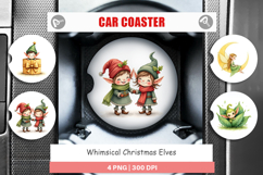 Whimsical Christmas Elves Car Coaster Product Image 1