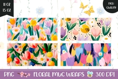 Abstract Tulips Mug Wrap Designs, Floral Mug Template Product Image 1