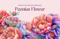 Watercolor Peony Flowers Clipart, Watercolor Floral PNG Product Image 1