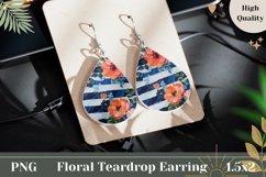 Floral Teardrop Earrings PNG, Blue Stripes Earrings Design Product Image 1