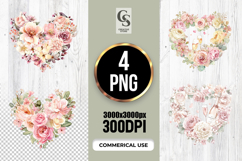 Watercolor Floral Heart Clipart Sublimation PNG Product Image 1