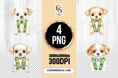 Cute Puppy Clover Suspenders Clipart Sublimation PNG Product Image 1