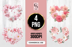 Pink Floral Heart Frame Clipart Sublimation PNG Product Image 1