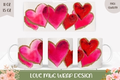 Pink Love Hearts Mug Design, Valentines Day Mug Template Product Image 1
