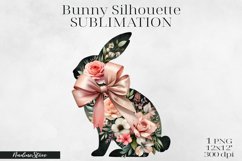 Floral Bunny Silhouette, Easter rabbit Clipart PNG. Product Image 1