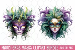 Mardi Gras Masks Clipart, Watercolor Mardi Gras Mask Product Image 1