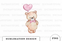 Watercolor Valentine's Day Teddy Bear PNG Product Image 1
