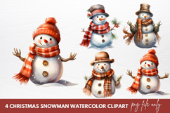 Christmas Snowman Watercolor Clipart Product Image 1