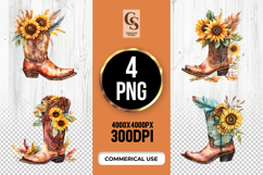 Watercolor Cowboy Boot Sunflower Clipart Sublimation PNG Product Image 1