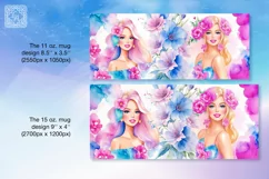 Watercolor Princess mug sublimation. 11&15 oz mug wrap Product Image 2