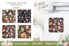 Easter Magnet Designs, Flowers PNG, Easter Eggs Magnet Product Image 1