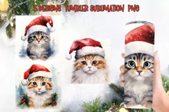 Christmas Santa Cat Tumbler Sublimation Designs Product Image 1