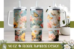 Wildflowers Tumbler Wrap Design, Flowers 40 Oz Tumbler PNG Product Image 1