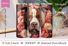 Pitt Bull Tumbler Design, Floral Dog Sublimation Tumbler PNG Product Image 1