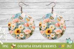 Floral Earrings PNG, Butterfly Round Earrings Design Product Image 1