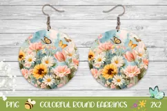 Floral Earrings PNG, Butterfly Round Earrings Design Product Image 1