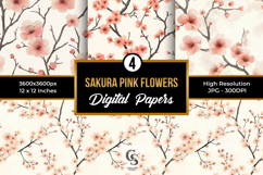 Sakura Pink Flowers Digital Paper Product Image 1