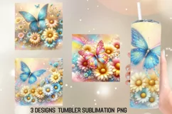Seamless Daisy Butterfile Tumbler Warp Design | Tumbler Wrap Product Image 1