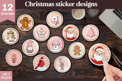 Pink Christmas Sticker, Cute Christmas Enamel Pin Stickers Product Image 1