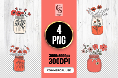 Floral Mason Jar Clipart PNG Product Image 1