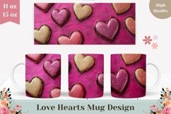 Pink Hearts Mug Wrap, Pink Love Mug Sublimation Design Product Image 1