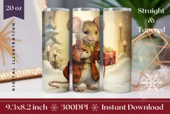 Watercolor Christmas Tumbler Sublimation, Mouse Tumbler PNG Product Image 1