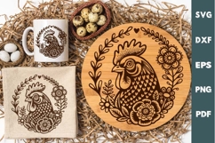 Vintage Rooster laser SVG PNG| Floral Chicken Cutting Board Product Image 1