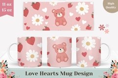 Cartoon Strawberry Mug Design, Pink Love Hearts Mug PNG Product Image 1