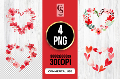 Red Watercolor Floral Heart Wreath Clipart Set PNG Product Image 1