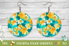 Narcissus Earrings, Art Flowers Round Earrings Sublimation Product Image 1