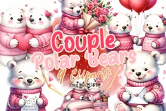 Valentine’s Day Couple Polar bears Watercolor Clipart Product Image 1
