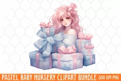 Pastel Baby Nursery Clipart Big, Baby Boy Elephant Clipart Product Image 1