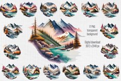 Watercolor mountains cliparts 17 PNG transparent background Product Image 1