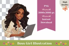 Boss Lady Illustration, Girl with Laptop, Boss Mama Clipart Product Image 1