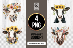 Floral Cow Head Watercolor Clipart Sublimation PNG Product Image 1